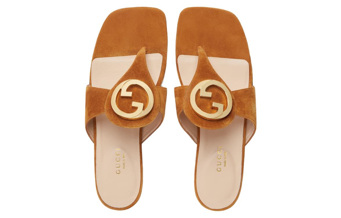 Lookbook (W) Gucci Blondie Selipar Jepit Suede Coklat Terang 739048-C6G00-8351