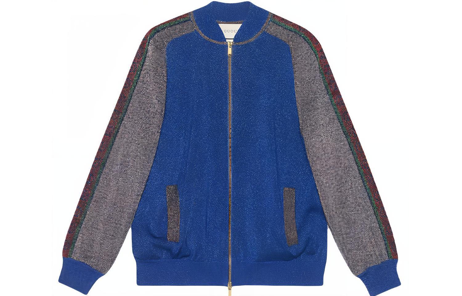 (Women) Gucci Blue Baseball Jacket with Shimmer Detail and Contrast Zipper 579749-XKAQ9-4034