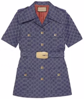 (Women) Gucci Blue Canvas Short Sleeve Polo Dress with Single Button. 745289-Z8BH9-4447 (Women) Gucci Blue Canvas Short Sleeve Polo Dress with Single Button. 745289-Z8BH9-4447