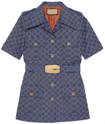 (W) Vestido Polo de Manga Corta Gucci Azul de Lona con un Solo Botón. 745289-Z8BH9-4447 Buy (W) Vestido Polo de Manga Corta Gucci Azul de Lona con un Solo Botón. 745289-Z8BH9-4447
