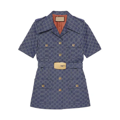 (Women) Gucci Blue Canvas Short Sleeve Polo Dress with Single Button. 745289-Z8BH9-4447