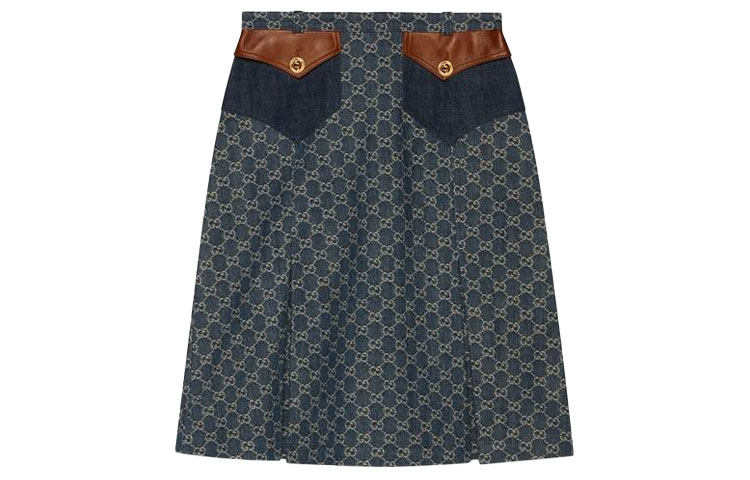 (Women) Gucci Blue Denim Logo A-Line Skirt 651415-XDBLL-4266