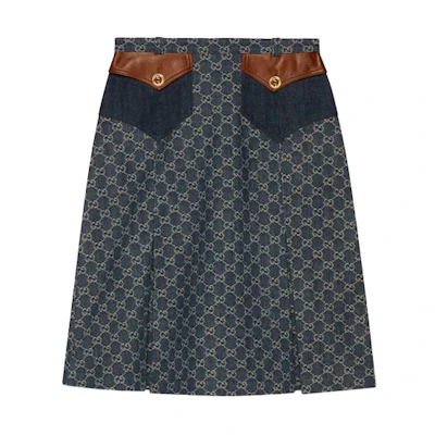 (Women) Gucci Blue Denim Logo A-Line Skirt 651415-XDBLL-4266