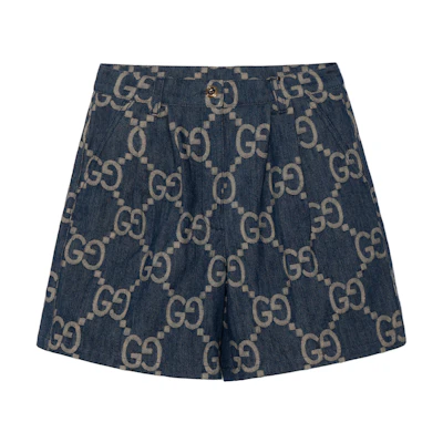 (Women) Gucci Blue Double G Monogram Mid-Waist Casual Shorts 678807-XDBVD-4384
