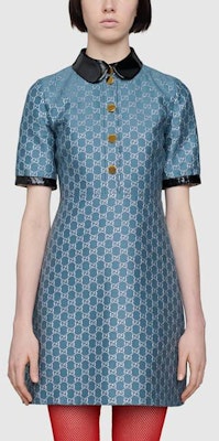 (W) 구찌 블루 탈부착 칼라 메탈릭 스레드 A라인 드레스 622990-Z8AJZ-4447 Lookbook (W) 구찌 블루 탈부착 칼라 메탈릭 스레드 A라인 드레스 622990-Z8AJZ-4447