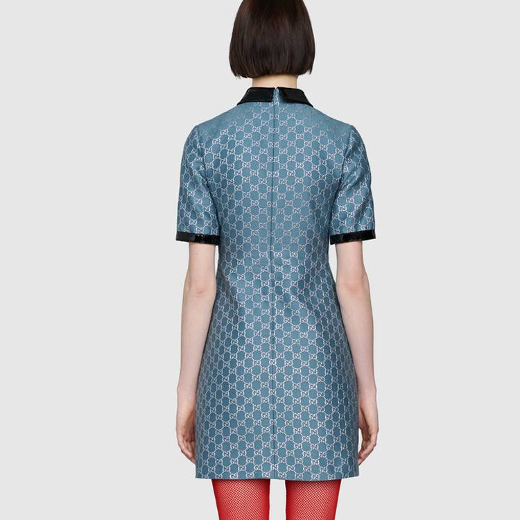 Shop (W) 구찌 블루 탈부착 칼라 메탈릭 스레드 A라인 드레스 622990-Z8AJZ-4447