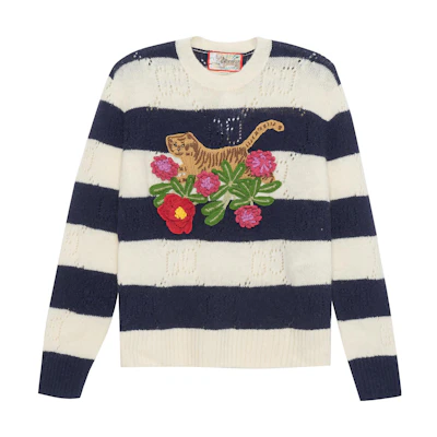 (Women) Gucci Blue Embroidered Knit Pullover Sweater SS22 683896-XKB77-9801