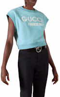 Shop (Women) Gucci Blue FW23 Sleeveless Sweatshirt with Embroidered Logo 760372-XJF0U-4867
