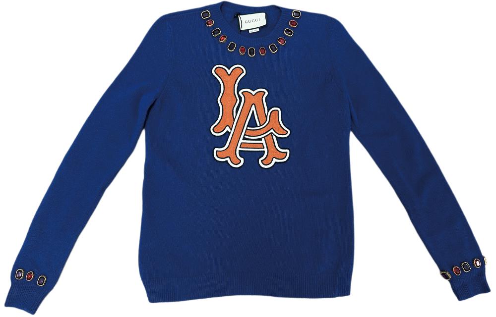 (Women) Gucci Blue Gem-Embellished Crewneck Sweater 543446-X938B-4395