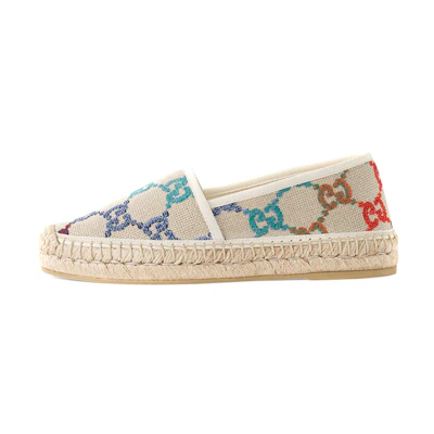 (W) Gucci Blue GG Linen Espadrilles 'Beige Multicolor'