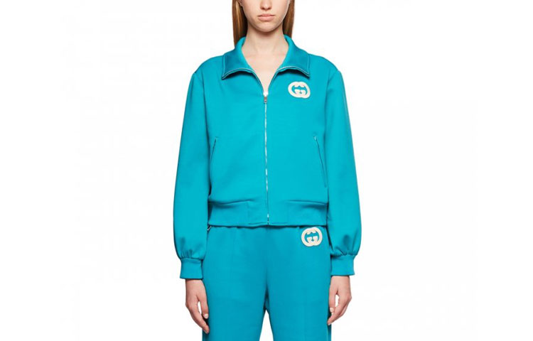 (Women) Gucci Blue Logo Print Zip-Up Loose Fit Jacket SS22 693164-XJD6F-4594