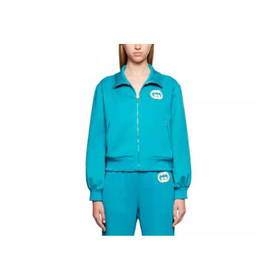 (Women) Gucci Blue Logo Print Zip-Up Loose Fit Jacket SS22 693164-XJD6F-4594