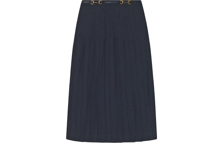 (Women) Gucci Blue Pleated Mid-Rise Casual Skirt with Buckle 560441-Z8AC1-4742
