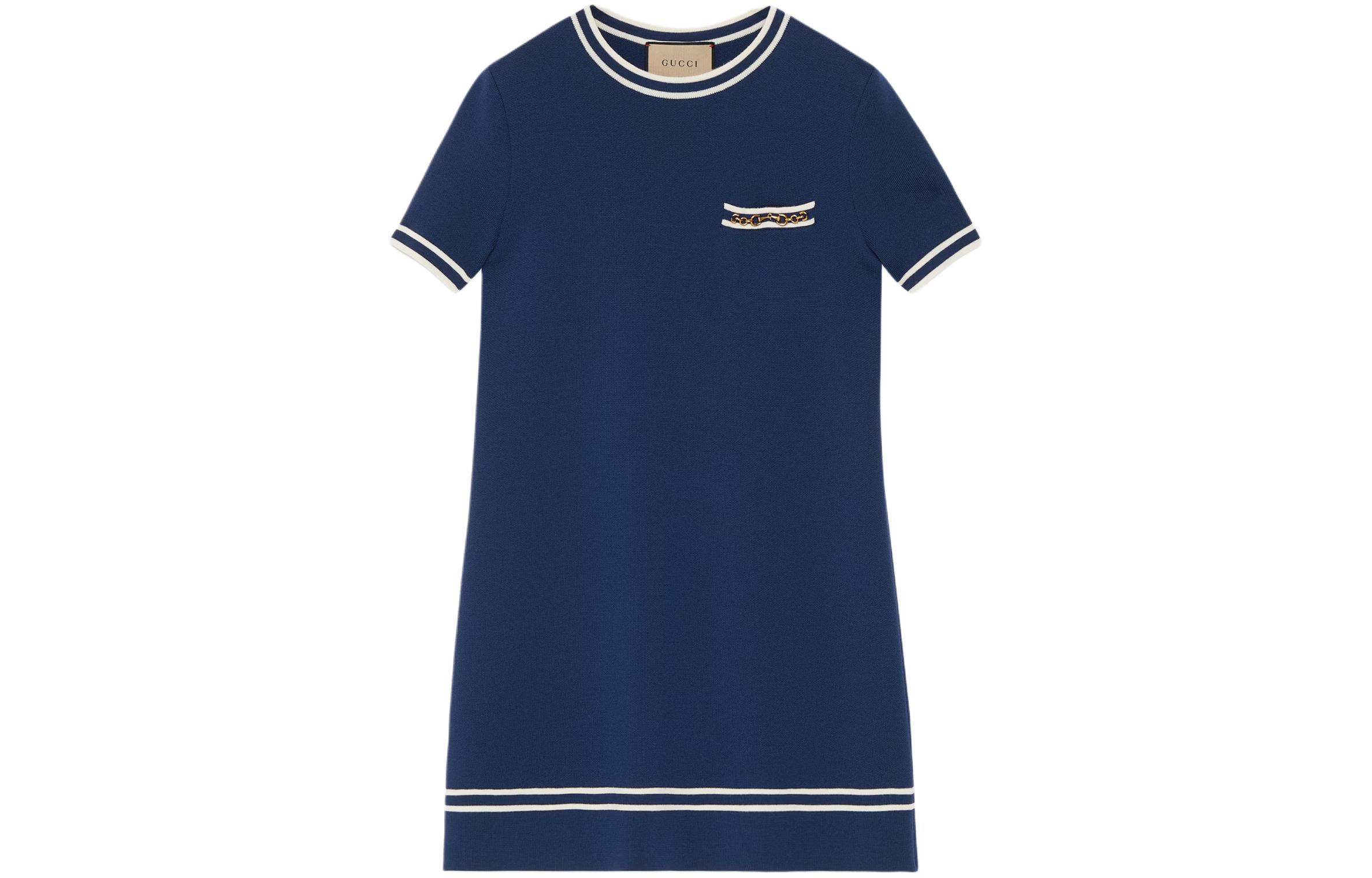 (Women) Gucci Blue Short Sleeve Dress with Letter Print and Stripes 650387-XKBNZ-4772