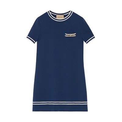 (Women) Gucci Blue Short Sleeve Dress with Letter Print and Stripes 650387-XKBNZ-4772