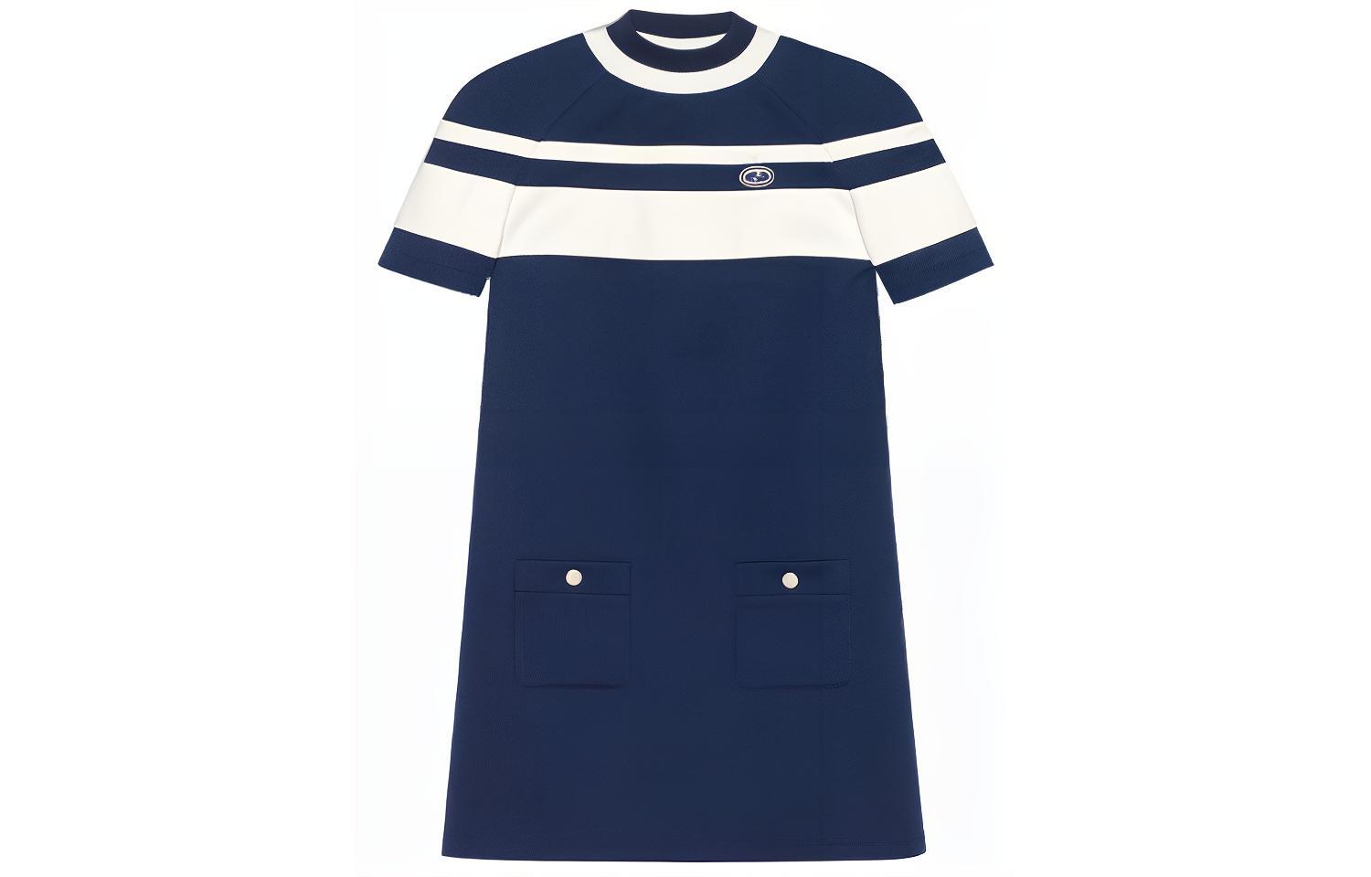 (Women) Gucci Blue Stripe Knit Piqué Cotton A-Line Mini Dress Womens 634824-XJCZ7-4632