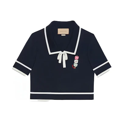 (Women) Gucci Blue Striped Print Polo Short Sleeve T-Shirt 735387-XKC4R-4384