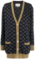 (Women) Gucci Blue V-Neck Logo Button Knit Cardigan 605910XKAHT-4597 (Women) Gucci Blue V-Neck Logo Button Knit Cardigan 605910XKAHT-4597