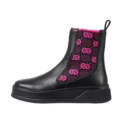 (W) Gucci Boot 'GG Jersey - Black Fuchsia'