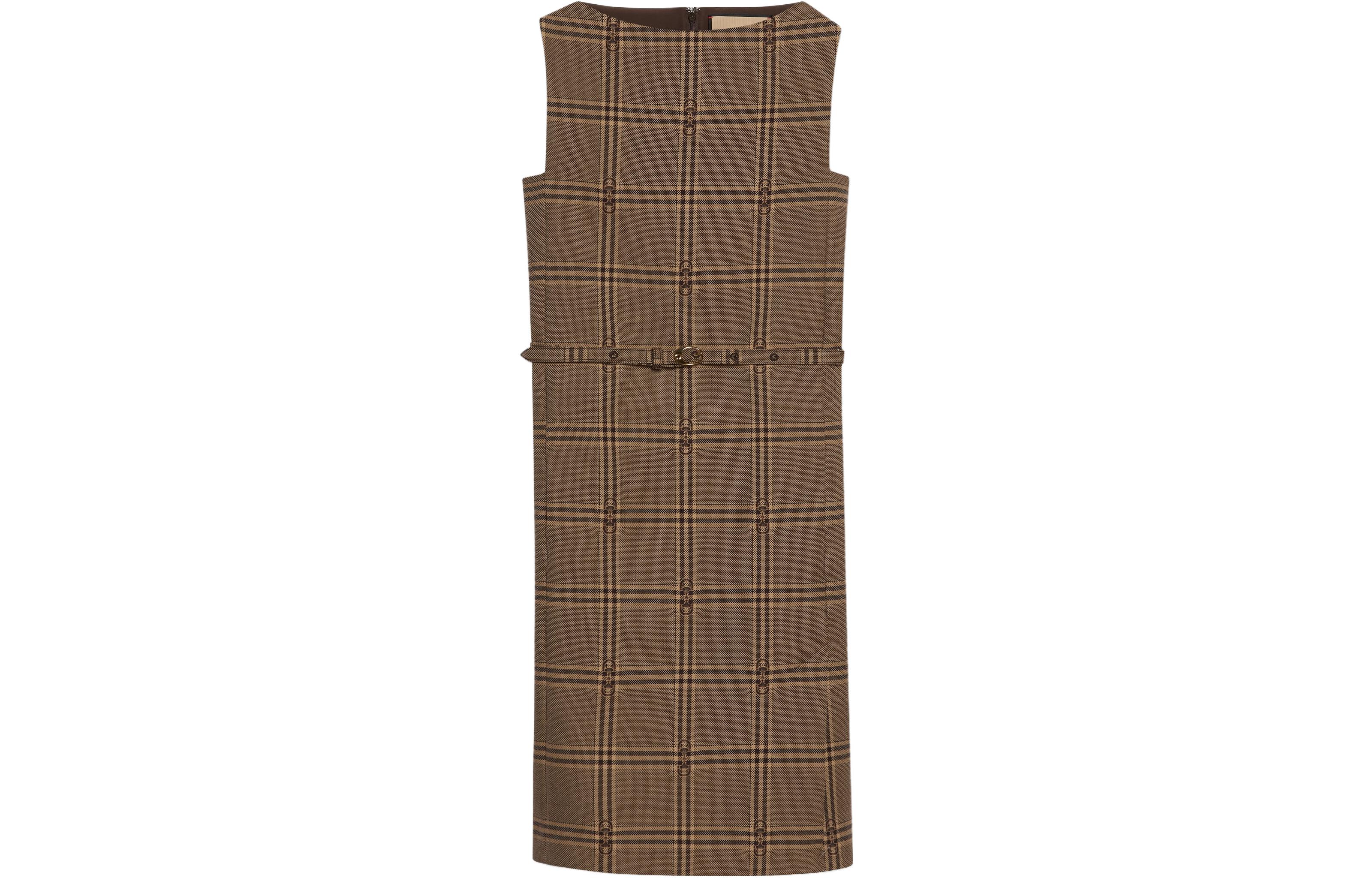 (Women) Gucci Brown Colorblock Checkered Sleeveless Short Dress 771409-Z8BOP-2014