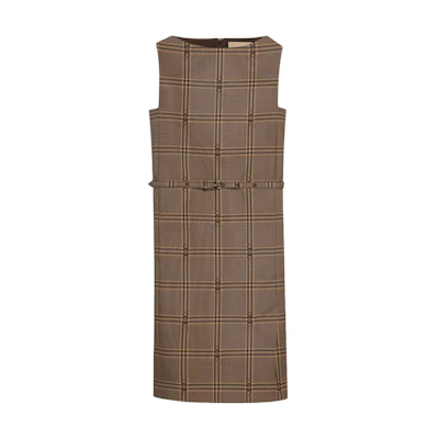 (Women) Gucci Brown Colorblock Checkered Sleeveless Short Dress 771409-Z8BOP-2014