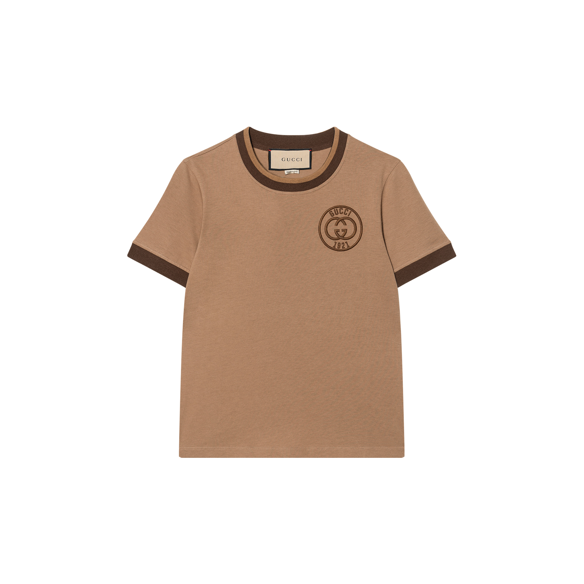 (Women) Gucci Brown Crew Neck Embroidered Logo T-Shirt 756596-XJFV8-2091
