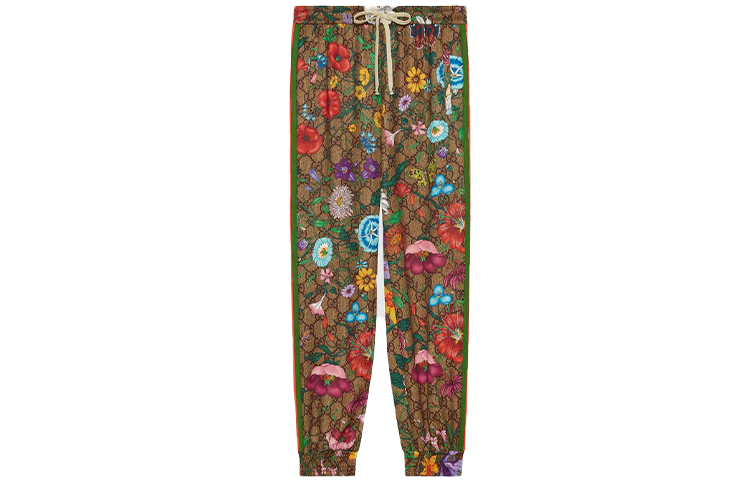 (Women) Gucci Brown Floral Print Mid-Rise Tie Waist Casual Pants 605437-XJB9I-2103