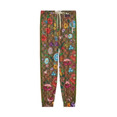 (Women) Gucci Brown Floral Print Mid-Rise Tie Waist Casual Pants 605437-XJB9I-2103