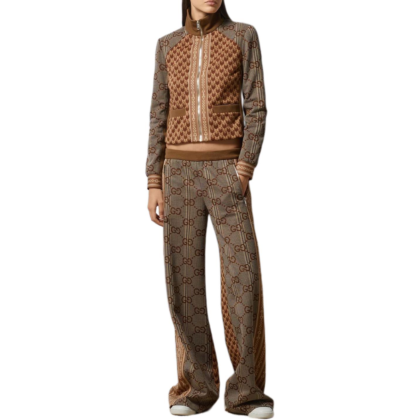 Lookbook (Women) Gucci Brown Letter Zip-Up Casual Long-Sleeve Jacket 767025-XJF7V-2481