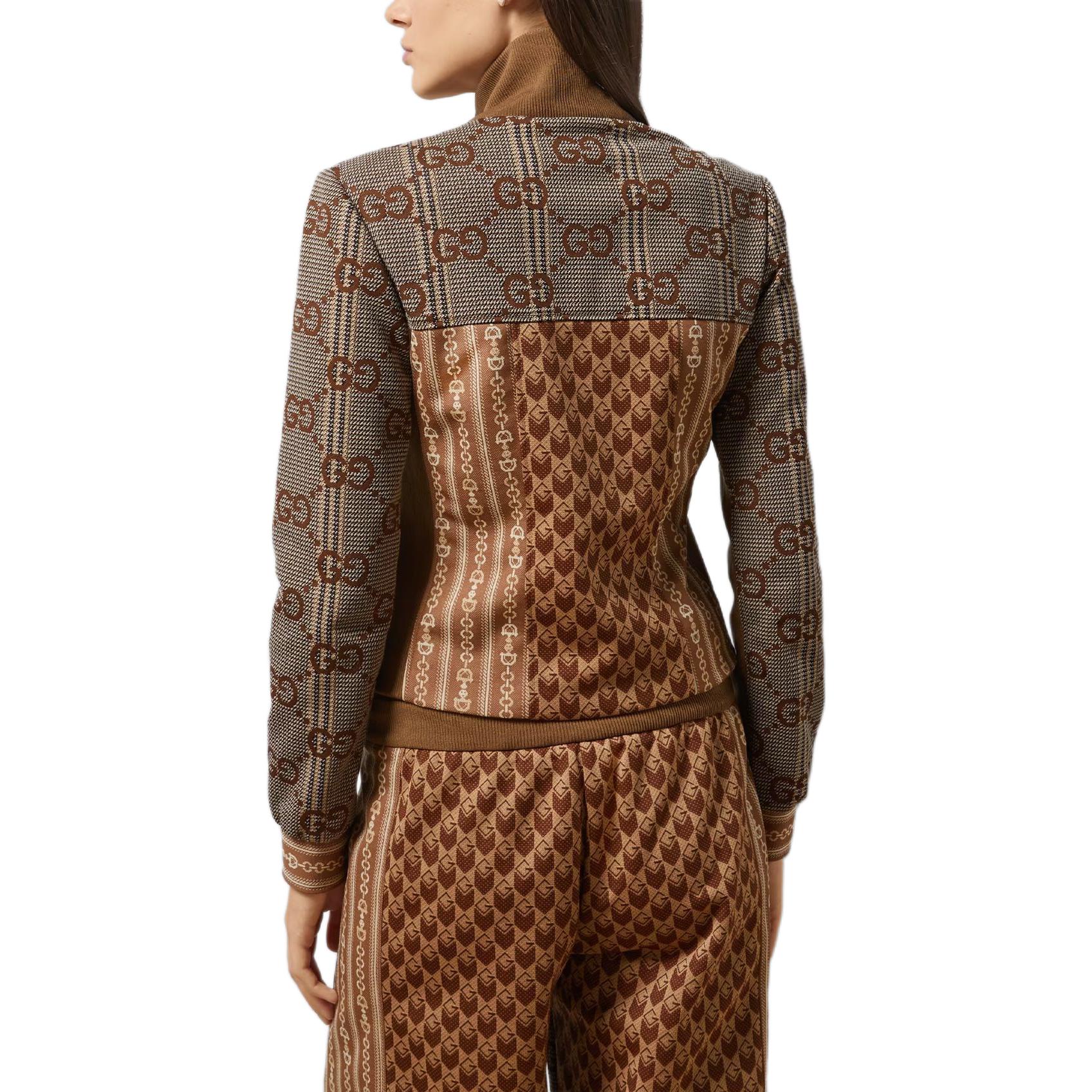 Shop (Women) Gucci Brown Letter Zip-Up Casual Long-Sleeve Jacket 767025-XJF7V-2481