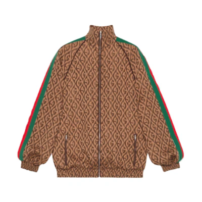 (Women) Gucci Brown Patterned Diamond Quilted Jacket with Stripes 596002-XJBUT-2100