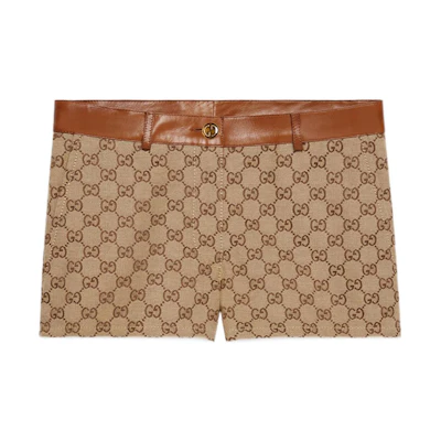 (Women) Gucci Brown SS22 ARIA Collection Logo Canvas Shorts 681154-Z8AV7-2184