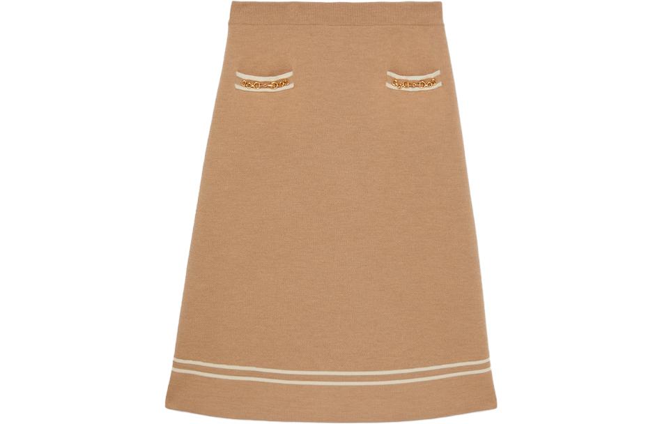 (Women) Gucci Brown Striped Knit Midi Skirt 766250-XKBNZ-2445