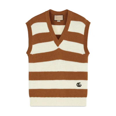 (Women) Gucci Brown Striped V-neck Loose Pullover Straight Vest FW22 699895-XKCG8-9184