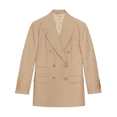 (Women) Gucci Camel Double-Breasted Jacquard V-Neck Blazer 715184-ZAKF8-2602