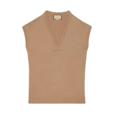 (Women) Gucci Camel Sleeveless V-Neck Vest 773568-XKDUV-2602