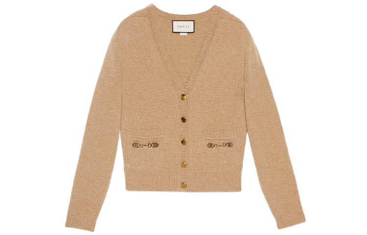 (Women) Gucci Camel Wool Horsebit Cardigan Sweater 628412-XKBH9-2184