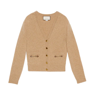 (Women) Gucci Camel Wool Horsebit Cardigan Sweater 628412-XKBH9-2184