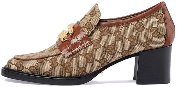 GUCCI古馳 帆布 互扣式雙G 圓頭 粗跟 高跟鞋 5.5cm 女款 棕色 Buy GUCCI古馳 帆布 互扣式雙G 圓頭 粗跟 高跟鞋 5.5cm 女款 棕色