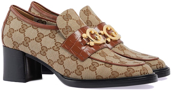 GUCCI古馳 帆布 互扣式雙G 圓頭 粗跟 高跟鞋 5.5cm 女款 棕色 Lookbook GUCCI古馳 帆布 互扣式雙G 圓頭 粗跟 高跟鞋 5.5cm 女款 棕色