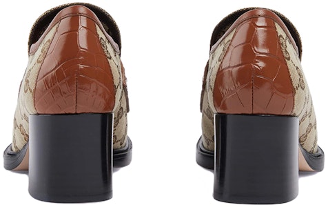 GUCCI古馳 帆布 互扣式雙G 圓頭 粗跟 高跟鞋 5.5cm 女款 棕色 Purchase GUCCI古馳 帆布 互扣式雙G 圓頭 粗跟 高跟鞋 5.5cm 女款 棕色