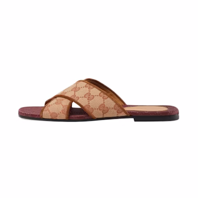 (W) Gucci Canvas Flat Slides with Double G 'Red Beige'
