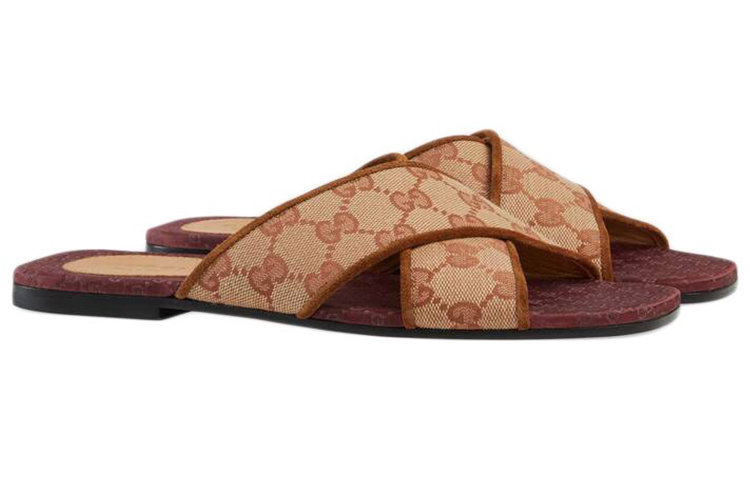 Order (W) Sandal Rata Gucci Canvas Double G 'Merah Beige' 577266-KY960-8371