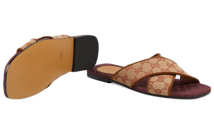 Shop (W) Sandal Rata Gucci Canvas Double G 'Merah Beige' 577266-KY960-8371