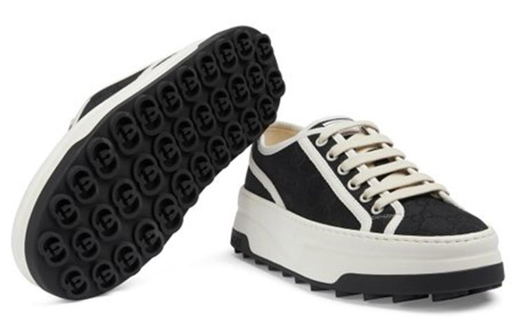 Purchase (Women) Gucci Canvas Low-Top Lace-Up 'Black and White' 746766-20Q20-1043