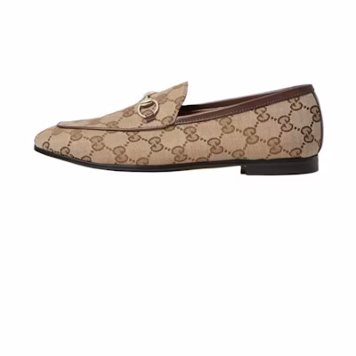(W) Gucci Canvas Round Toe Slip-On Loafers 'Brown'
