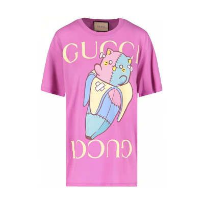(Women) Gucci Cartoon Cat Rainbow Loose Fit Crewneck T-Shirt Pink () 615044-XJD8V-5839