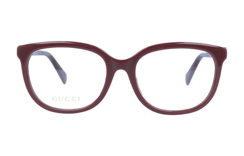 Lookbook (W) 구찬 고양이눈형 안경 여성용 - 레드 브라운/투명 로고 디테일 GG1075OA-003-54