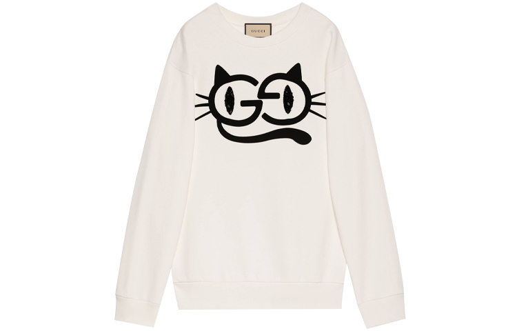 (Women) Gucci Cat Eye Print Loose Long Sleeve Sweatshirt Off-White 617964-XJDL7-9088