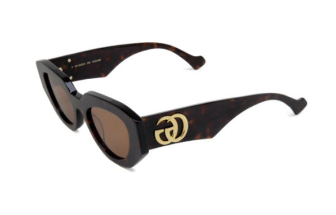 Order (W) GUCCI猫眼玳瑁纹醋酸纤维女士太阳镜，带品牌标识镜腿。 25134120